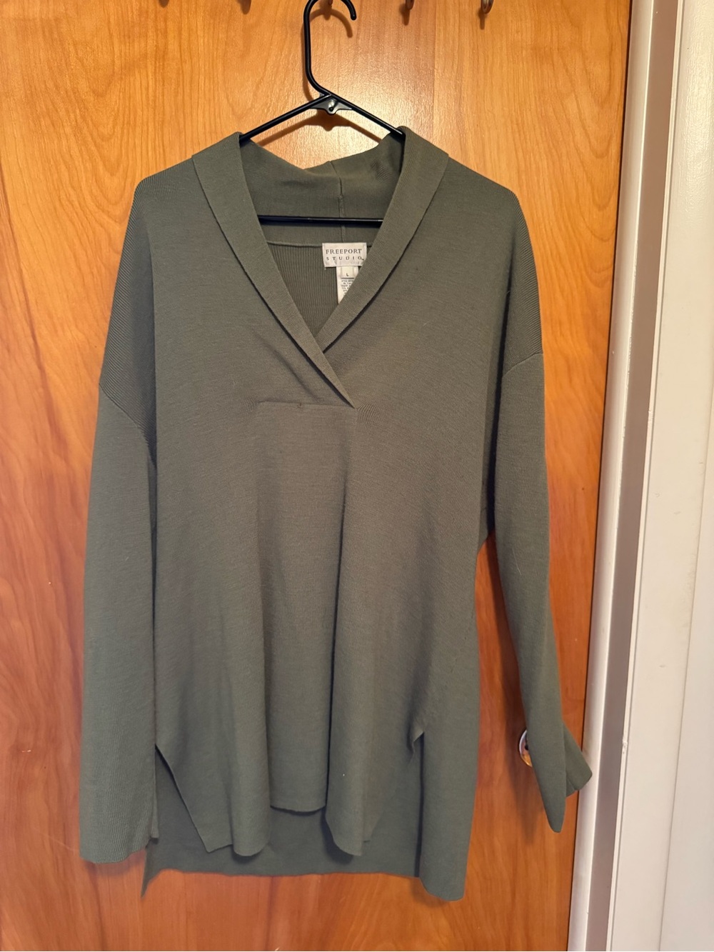 Freeport Studio Large Olive Green Wool Blend Tunic Sweater Oversized Knit Top